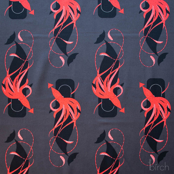 Organic Canvas COTTON - 48/50" CANVAS - Charley Harper Iconic - Squid And Whale - Birch Organic Fabrics (1/2 yard)