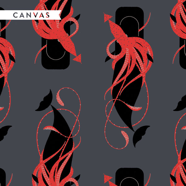 Organic Canvas COTTON - 48/50" CANVAS - Charley Harper Iconic - Squid And Whale - Birch Organic Fabrics (1/2 yard)