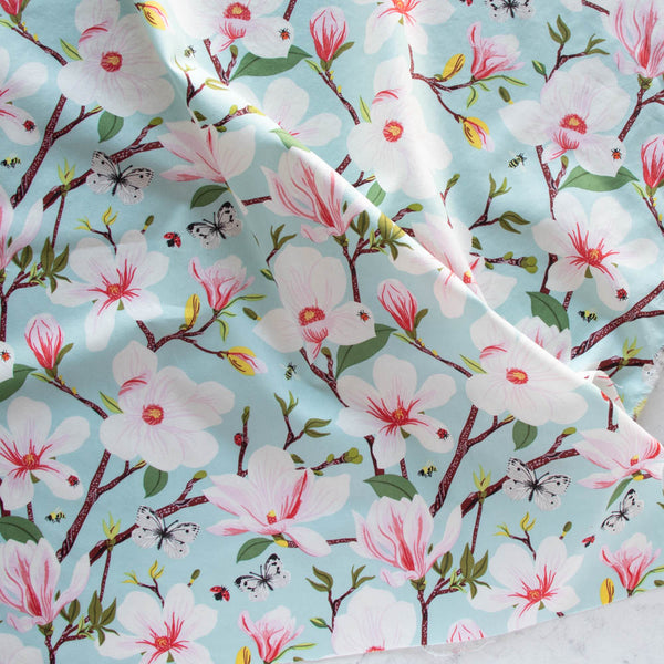 ORGANIC COTTON  - Birch Organic Fabric Poplin - Flowering Trees - Magnolia