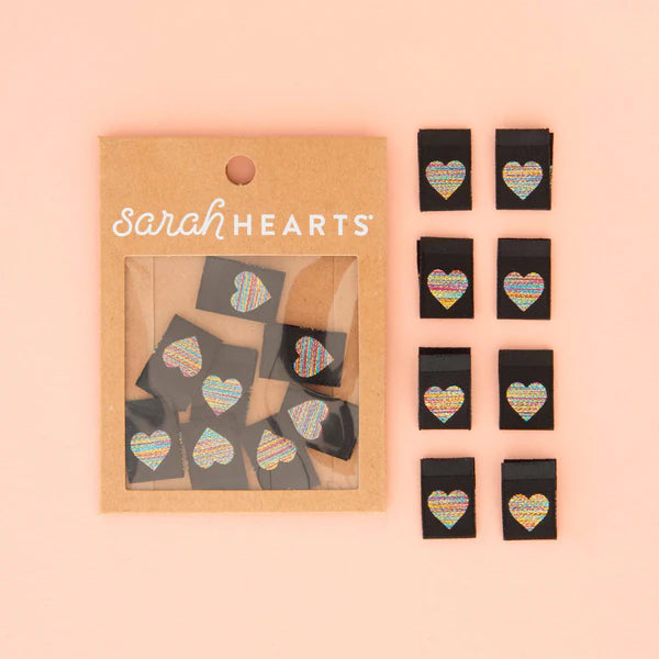 Sarah Hearts Labels - Metallic Rainbow Hearts Woven Labels