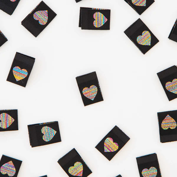 Sarah Hearts Labels - Metallic Rainbow Hearts Woven Labels