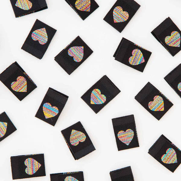 Sarah Hearts Labels - Metallic Rainbow Hearts Woven Labels