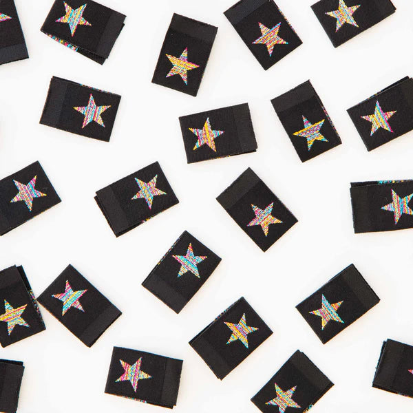 Sarah Hearts Labels - Metallic Rainbow Stars Woven Labels