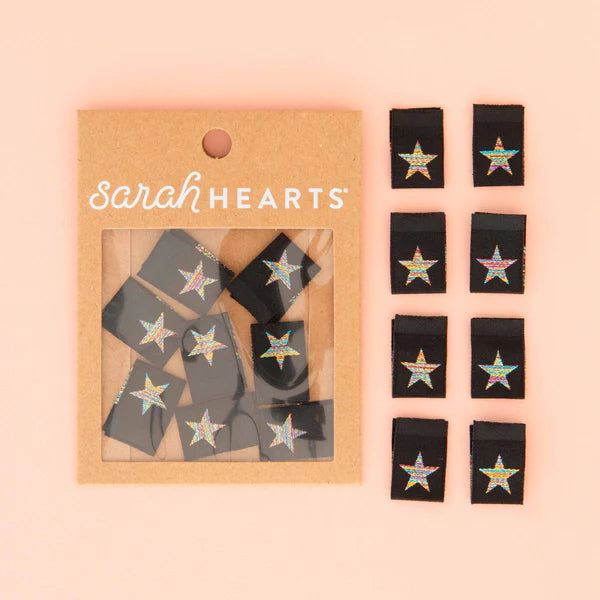 Sarah Hearts Labels - Metallic Rainbow Stars Woven Labels