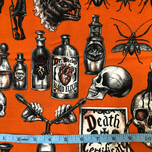COTTON - Large Scale Print* - Alexander Henry Fabric- Dark Magic - Haunted House - Orange