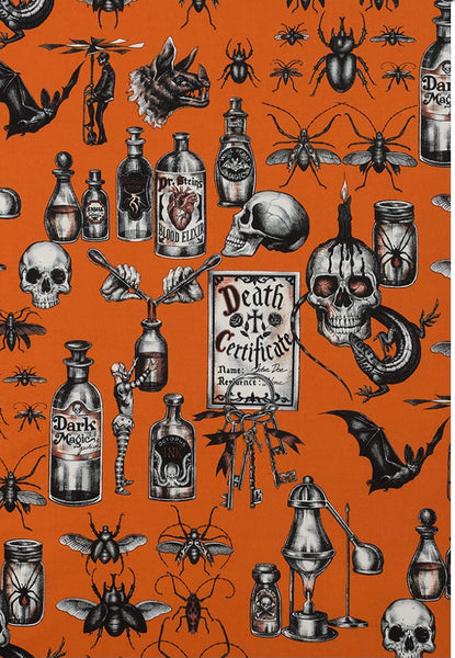 COTTON - Large Scale Print* - Alexander Henry Fabric- Dark Magic - Haunted House - Orange