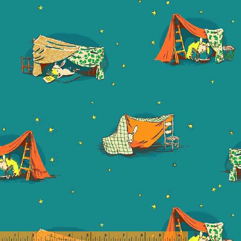 COTTON - Heather Ross - Lucky Rabbit - Quilt Tent - Aqua