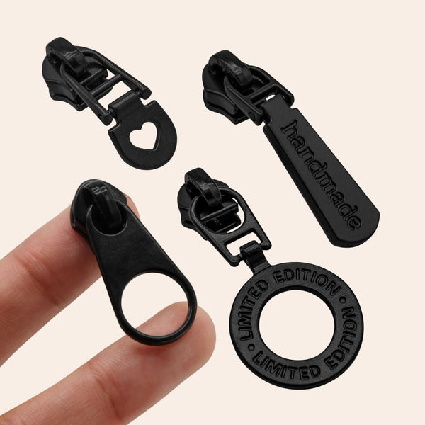 Back To Black Zipper Pull BUNDLE - BLACK - Size #5 - pkg of 8