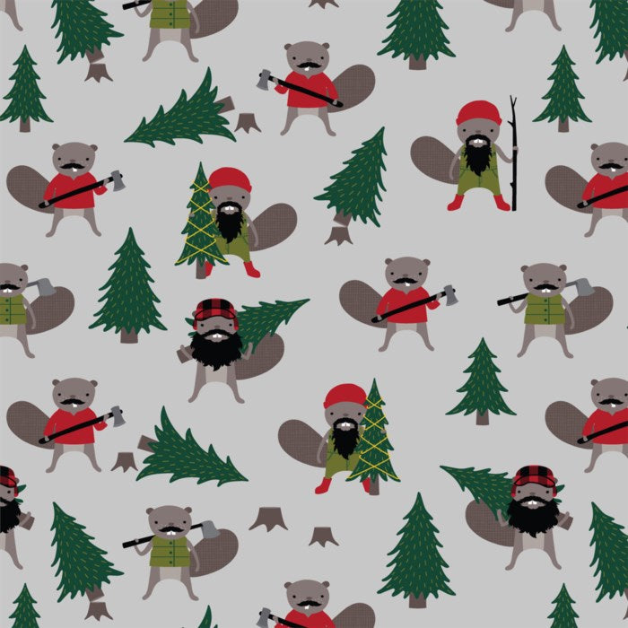 COTTON - Robert Kaufman -  PURELY CANADIAN EH: UNDER THE NORTHERN LIGHTS - Tree Cutting - Grey