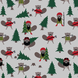 COTTON - Robert Kaufman -  PURELY CANADIAN EH: UNDER THE NORTHERN LIGHTS - Tree Cutting - Grey