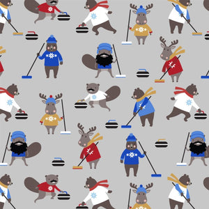 COTTON - Robert Kaufman -  PURELY CANADIAN EH: UNDER THE NORTHERN LIGHTS - Critters Curling - Grey
