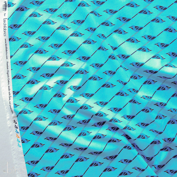 ORGANIC COTTON - Birch Organic Fabric Poplin - Charley Harper Monteverde Habitat: Bluebird Stagger