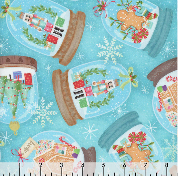 COTTON - Timeless Treasures - Gingerbread Dreams Snowglobes - Turquoise