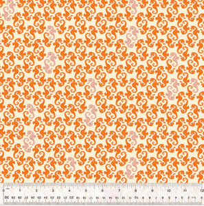 COTTON - Heather Ross - 20th Anniversary - Sea Horses - Cream Orange