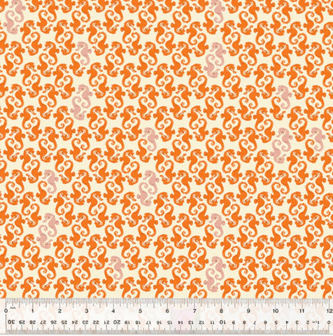 COTTON - Heather Ross - 20th Anniversary - Sea Horses - Cream Orange