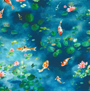 COTTON - Robert Kaufman -  Lotus and Koi - Pond Blue