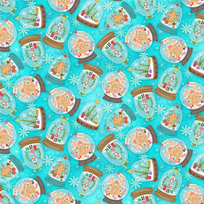 COTTON - Timeless Treasures - Gingerbread Dreams Snowglobes - Turquoise