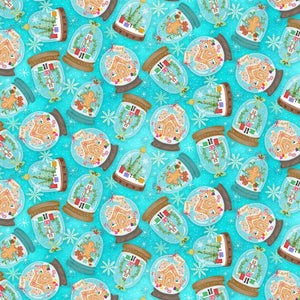 COTTON - Timeless Treasures - Gingerbread Dreams Snowglobes - Turquoise