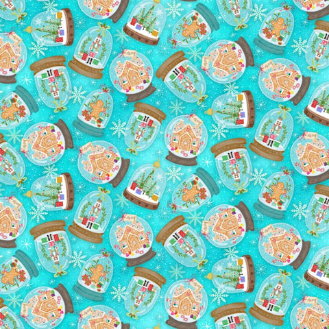 COTTON - Timeless Treasures - Gingerbread Dreams Snowglobes - Turquoise