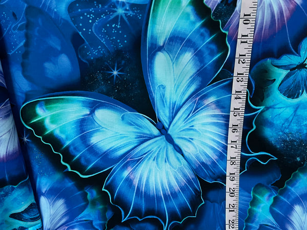 COTTON - Timeless Treasures - Cosmic Butterfly - Midnight Sparkling Butterflies 23” panel