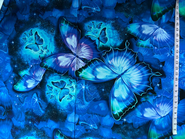 COTTON - Timeless Treasures - Cosmic Butterfly - Midnight Sparkling Butterflies 23” panel
