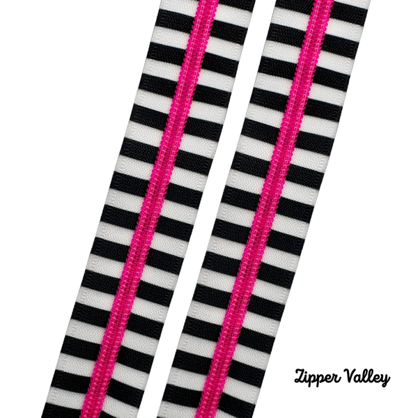 Chunky Zebra Stripes - Size #5 PINK Nylon Coil Zipper Tape - pkg of 3 yards