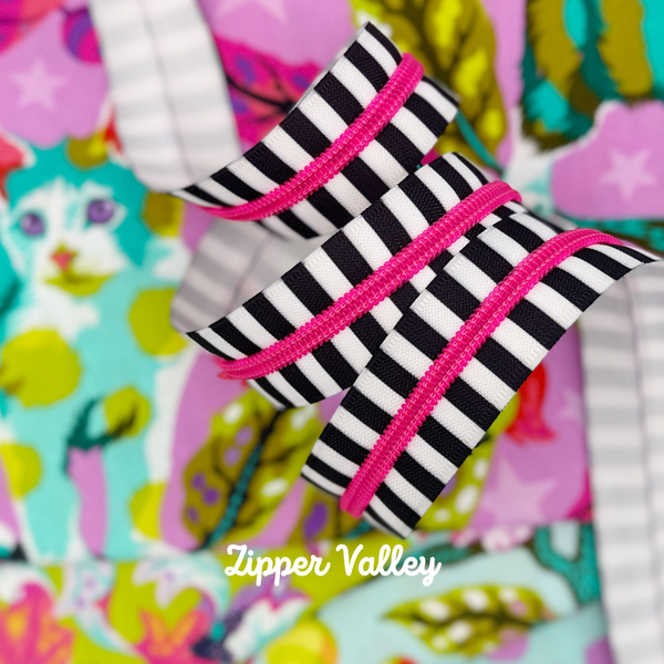 Chunky Zebra Stripes - Size #5 PINK Nylon Coil Zipper Tape - pkg of 3 yards