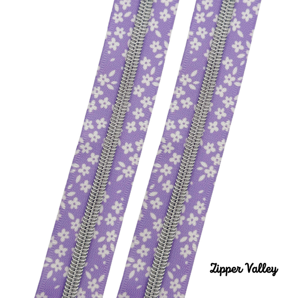 Lavender Field - Size #5 SILVER Nylon Coil Zipper Tape - pkg of 3 yards