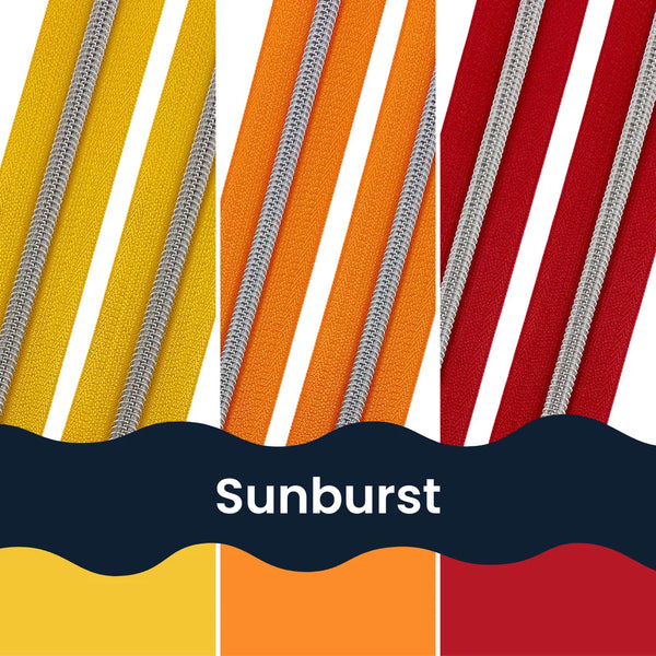 Sunburst Zipper Tape Bundle - Size #5 SILVER Nylon Coil Zipper Tape - pkg of (3) 1-yard cuts of each colour