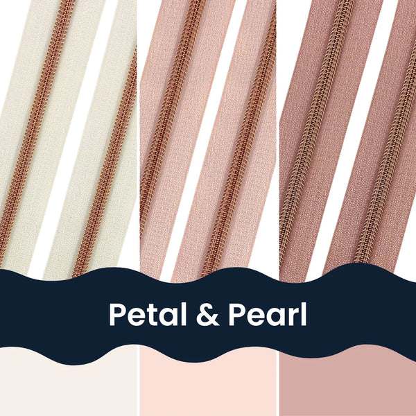 Petal & Pearl Tape Bundle - Size #5 ROSE GOLD Nylon Coil Zipper Tape - pkg of (3) 1-yard cuts of each colour