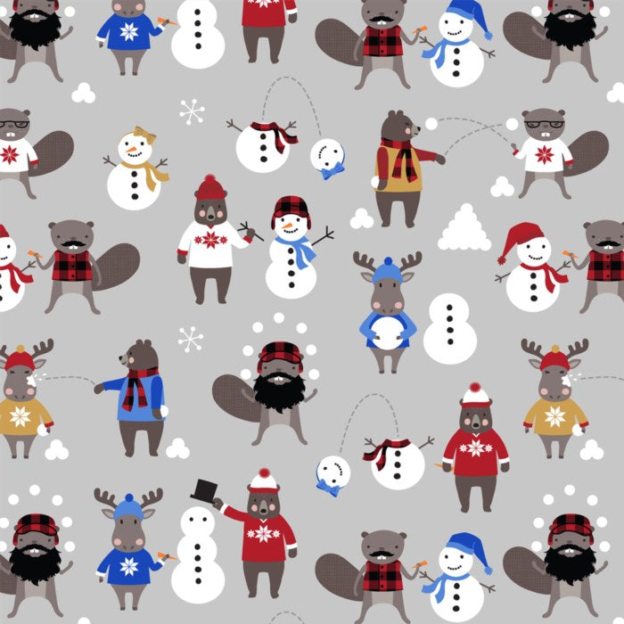 Flannel  - 100% Cotton - PURELY CANADIAN EH: 100 YEAR COLLECTIONS FLANNEL- ROBERT KAUFMAN - Snowball Fight - (1/2 yard)