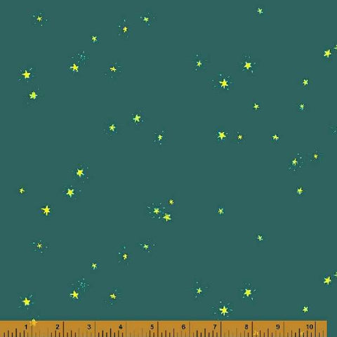 COTTON - Heather Ross - Lucky Rabbit - Hand Drawn Stars - Teal