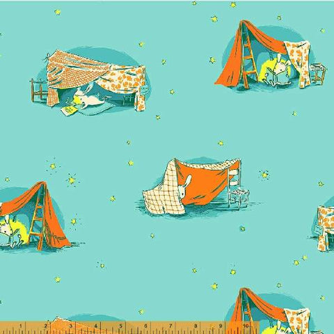 COTTON - Heather Ross - Lucky Rabbit - Quilt Tent - Turquoise