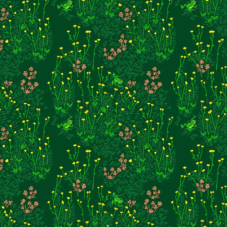 COTTON - Heather Ross - West Hill - Tall Buttercups Dark Green