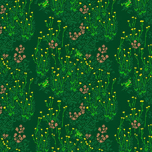 COTTON - Heather Ross - West Hill - Tall Buttercups Dark Green