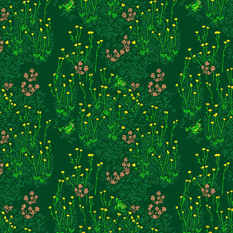COTTON - Heather Ross - West Hill - Tall Buttercups Dark Green