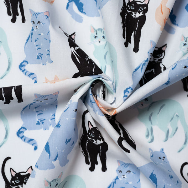 ORGANIC COTTON - Kitty Garden Poplin: Miau - Birch Organic Fabric