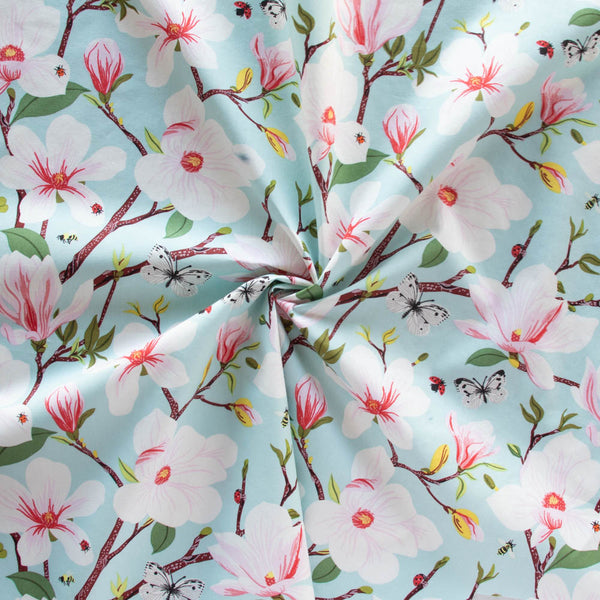 ORGANIC COTTON  - Birch Organic Fabric Poplin - Flowering Trees - Magnolia