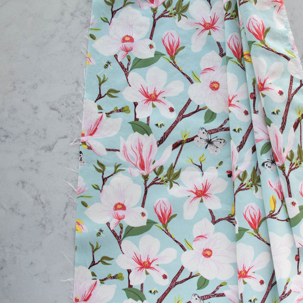 ORGANIC COTTON  - Birch Organic Fabric Poplin - Flowering Trees - Magnolia