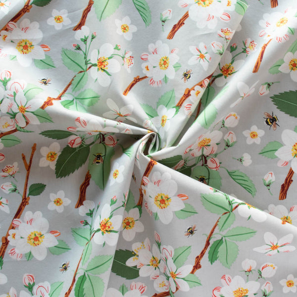 ORGANIC COTTON  - Birch Organic Fabric Poplin - Flowering Trees - Apple Blossom