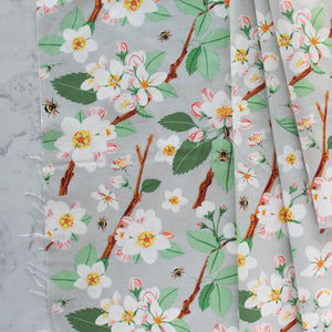 ORGANIC COTTON  - Birch Organic Fabric Poplin - Flowering Trees - Apple Blossom