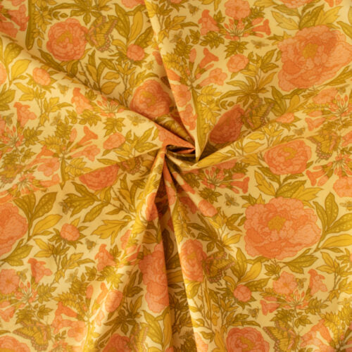 ORGANIC COTTON -  Bountiful Poplin - Peonies DEW by Mustard Beetle - Birch Organic Fabric