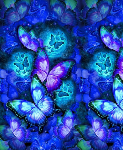 COTTON - Timeless Treasures - Cosmic Butterfly - Midnight Sparkling Butterflies 23” panel