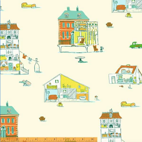 COTTON - Heather Ross - Lucky Rabbit - Dollhouse - Turquoise