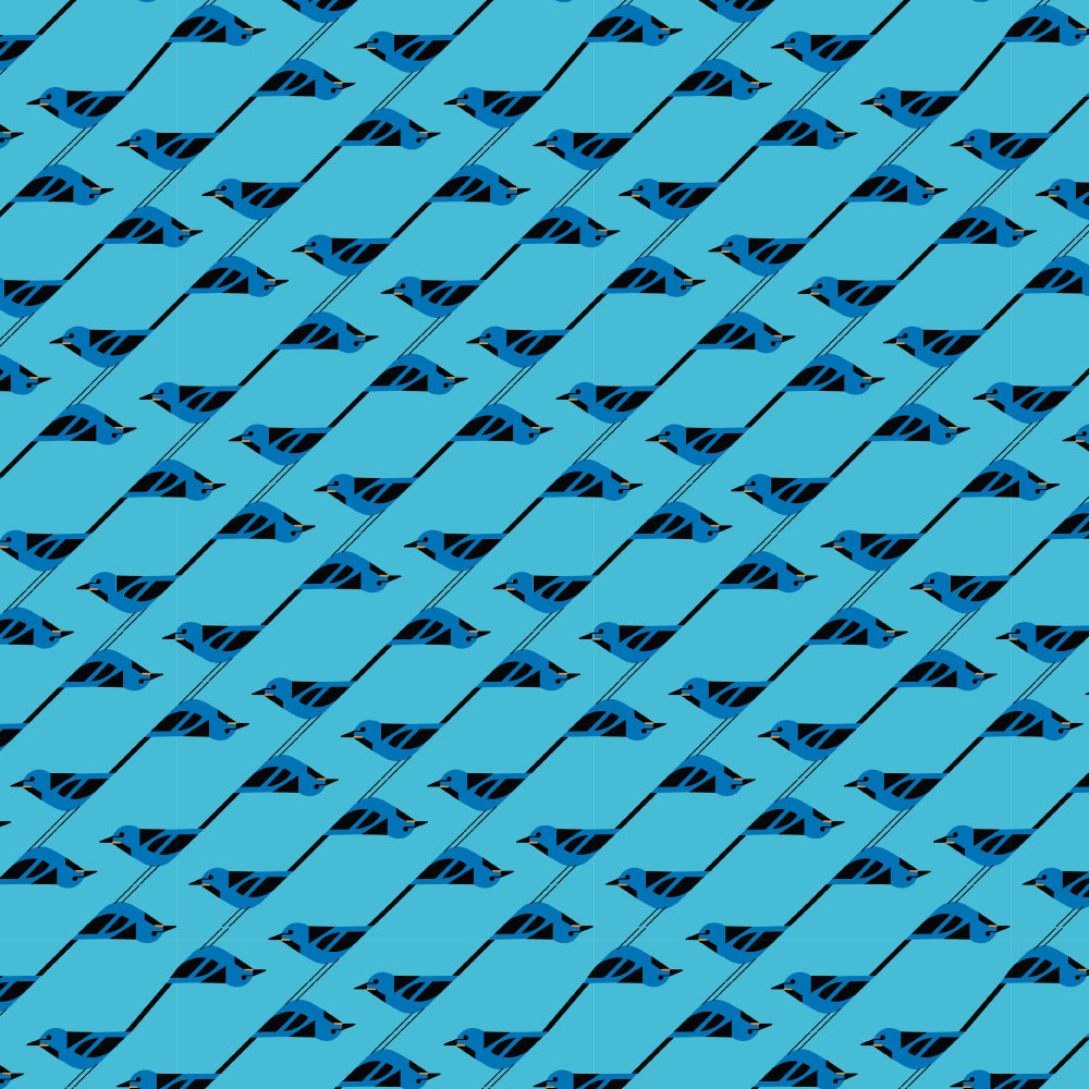 ORGANIC COTTON - Birch Organic Fabric Poplin - Charley Harper Monteverde Habitat: Bluebird Stagger