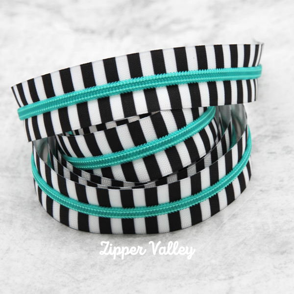 Chunky Zebra Stripes - Size #5 AQUA Nylon Coil Zipper Tape - pkg of 3 yards