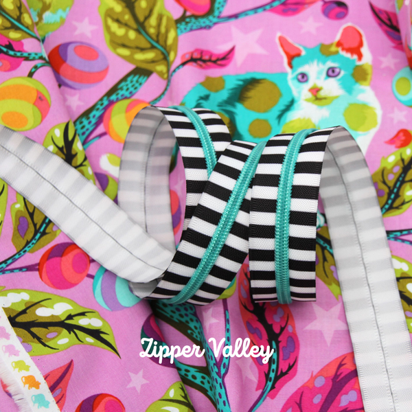 Chunky Zebra Stripes - Size #5 AQUA Nylon Coil Zipper Tape - pkg of 3 yards