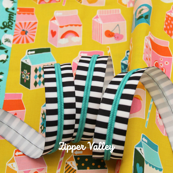 Chunky Zebra Stripes - Size #5 AQUA Nylon Coil Zipper Tape - pkg of 3 yards