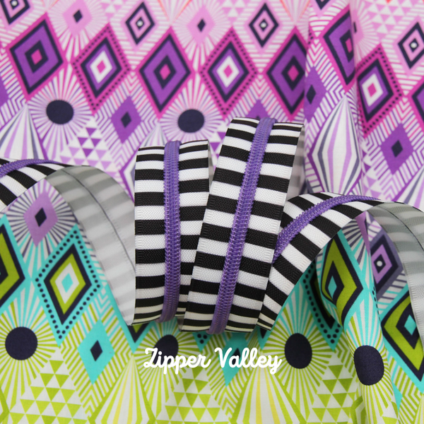 Chunky Zebra Stripes - Size #5 PURPLE Nylon Coil Zipper Tape - pkg of 3 yards