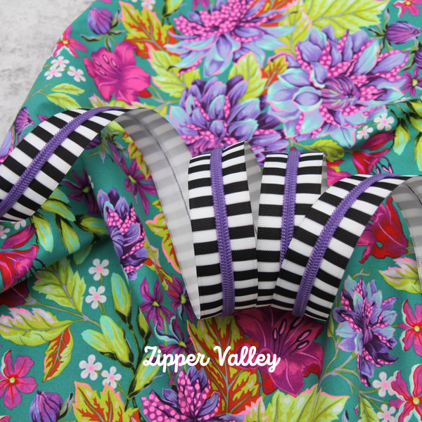 Chunky Zebra Stripes - Size #5 PURPLE Nylon Coil Zipper Tape - pkg of 3 yards